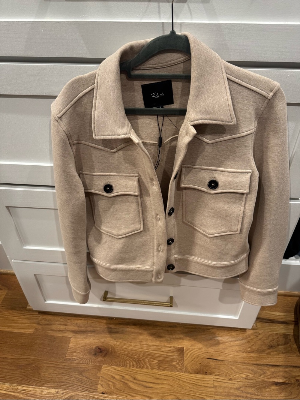 Rails Beige Cropped Button-Front Jean Jacket